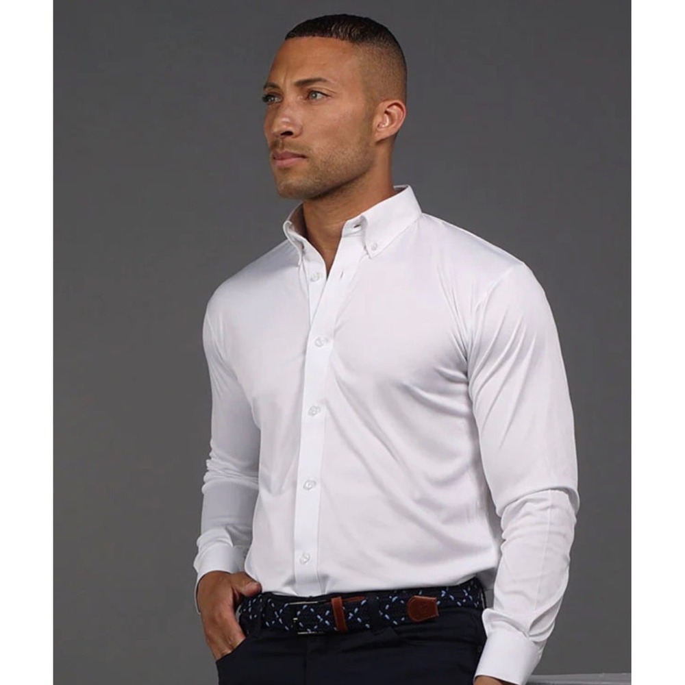 Collars & Co Mens Size Small Button Down Shirt White Long Sleeve Performance NEW